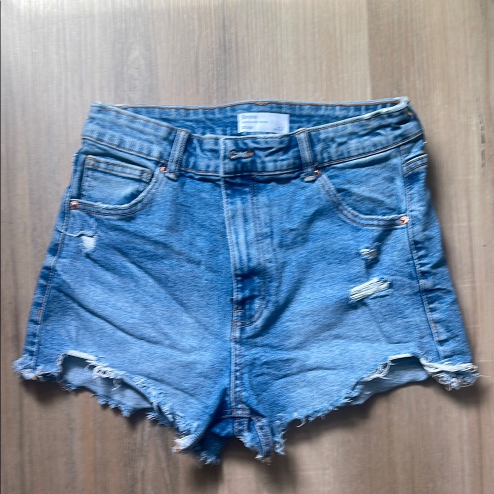 Bershka Light Blue Distressed Jean Shorts